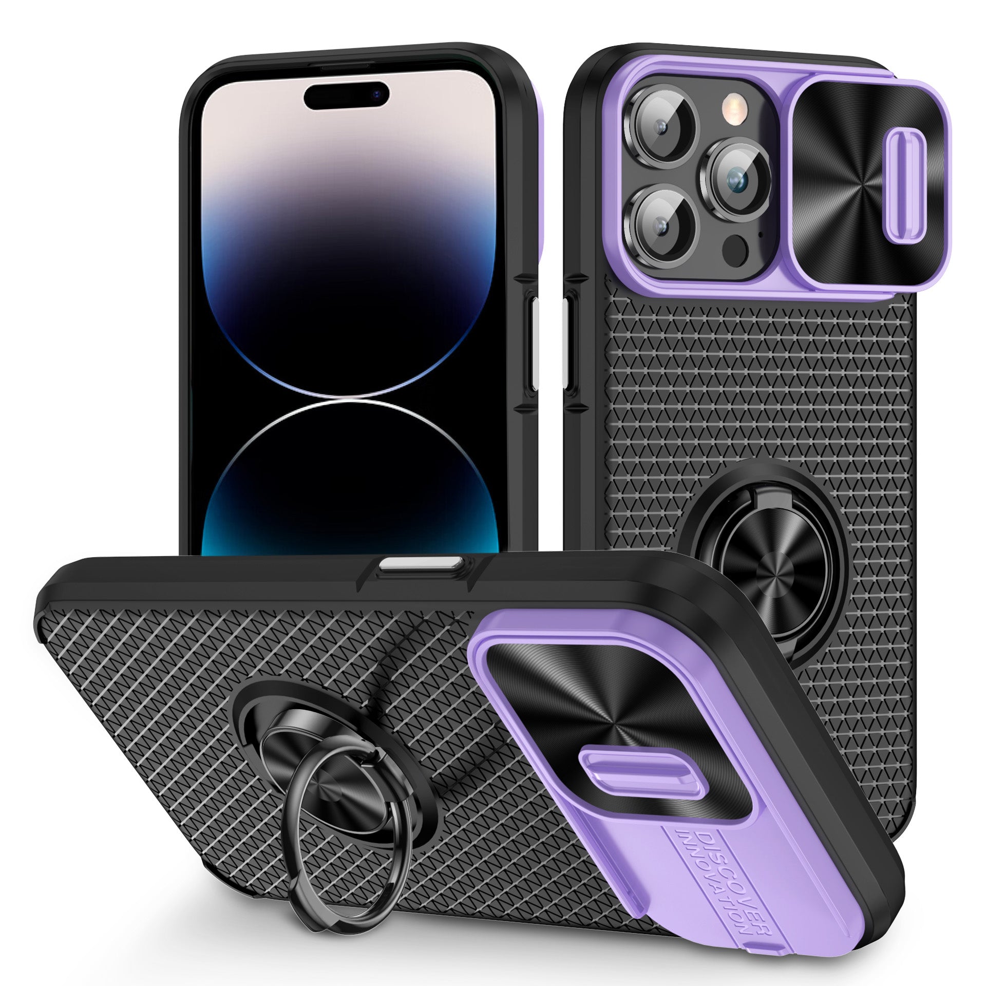 Ringholder Kickstand telefoncover til iPhone 14 Pro PC TPU etui med skydelinsebeskyttelse Ringholder Kickstand telefoncover til iPhone 14 Pro PC TPU etui med skydelinsebeskyttelse